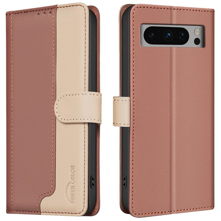 BINFEN COLOR BF33 For Google Pixel 8 Pro Wallet Case PU Leather RFID Blocking Phone Cover - Brown