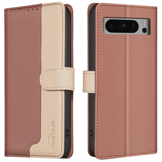BINFEN COLOR BF33 For Google Pixel 8 Pro Wallet Case PU Leather RFID Blocking Phone Cover - Brown