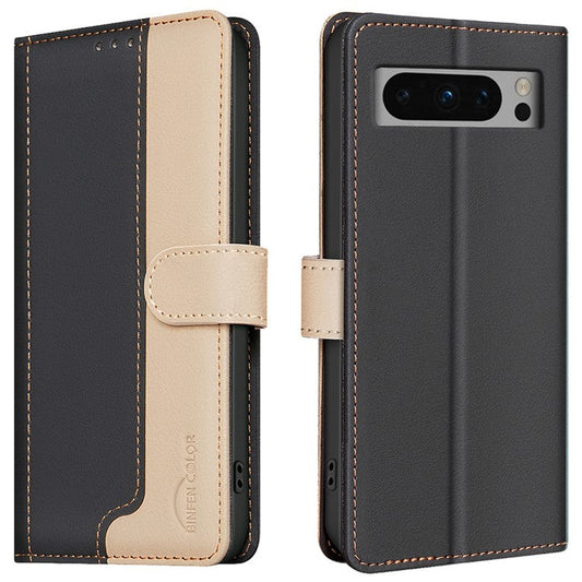 BINFEN COLOR BF33 For Google Pixel 8 Pro Wallet Case PU Leather RFID Blocking Phone Cover - Black