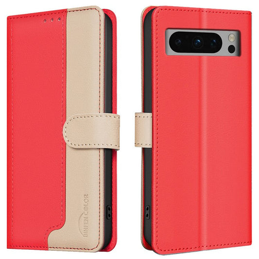 BINFEN COLOR BF33 For Google Pixel 8 Pro Wallet Case PU Leather RFID Blocking Phone Cover - Red