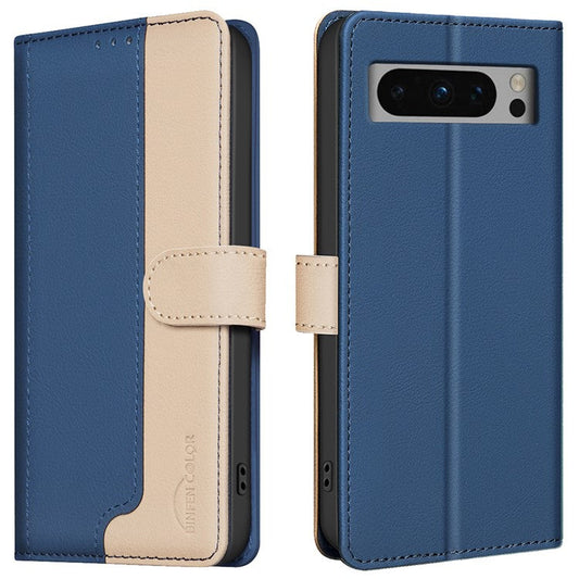 BINFEN COLOR BF33 For Google Pixel 8 Pro Wallet Case PU Leather RFID Blocking Phone Cover - Blue