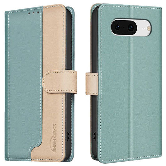 BINFEN COLOR BF33 For Google Pixel 8 Case RFID Blocking Leather Cover Splicing Color - Green