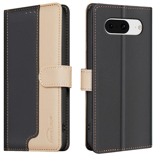 BINFEN COLOR BF33 For Google Pixel 8 Case RFID Blocking Leather Cover Splicing Color - Black