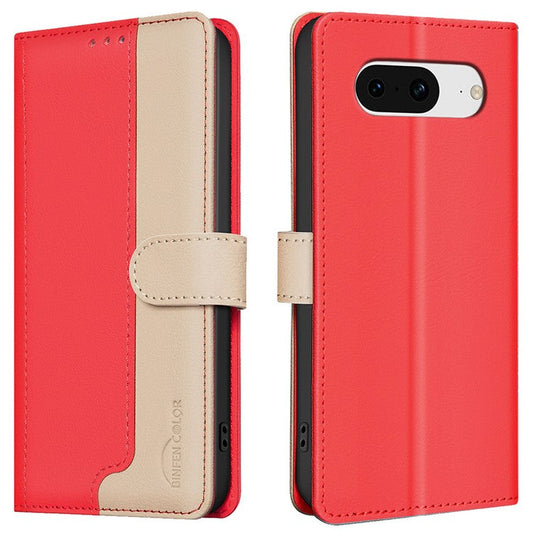 BINFEN COLOR BF33 For Google Pixel 8 Case RFID Blocking Leather Cover Splicing Color - Red