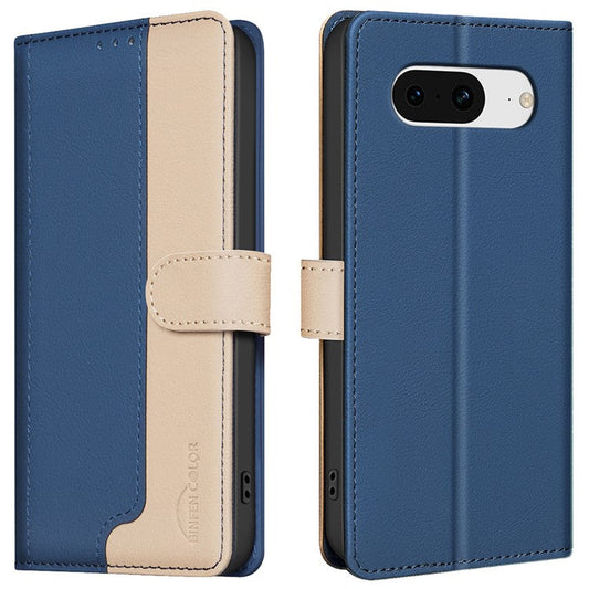 BINFEN COLOR BF33 For Google Pixel 8 Case RFID Blocking Leather Cover Splicing Color - Blue