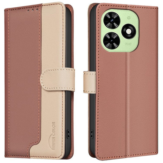 BINFEN COLOR BF33 Case for TECNO Spark 20C / Spark Go 2024 4G / Pop 8 Wallet Phone Leather Cover - Brown