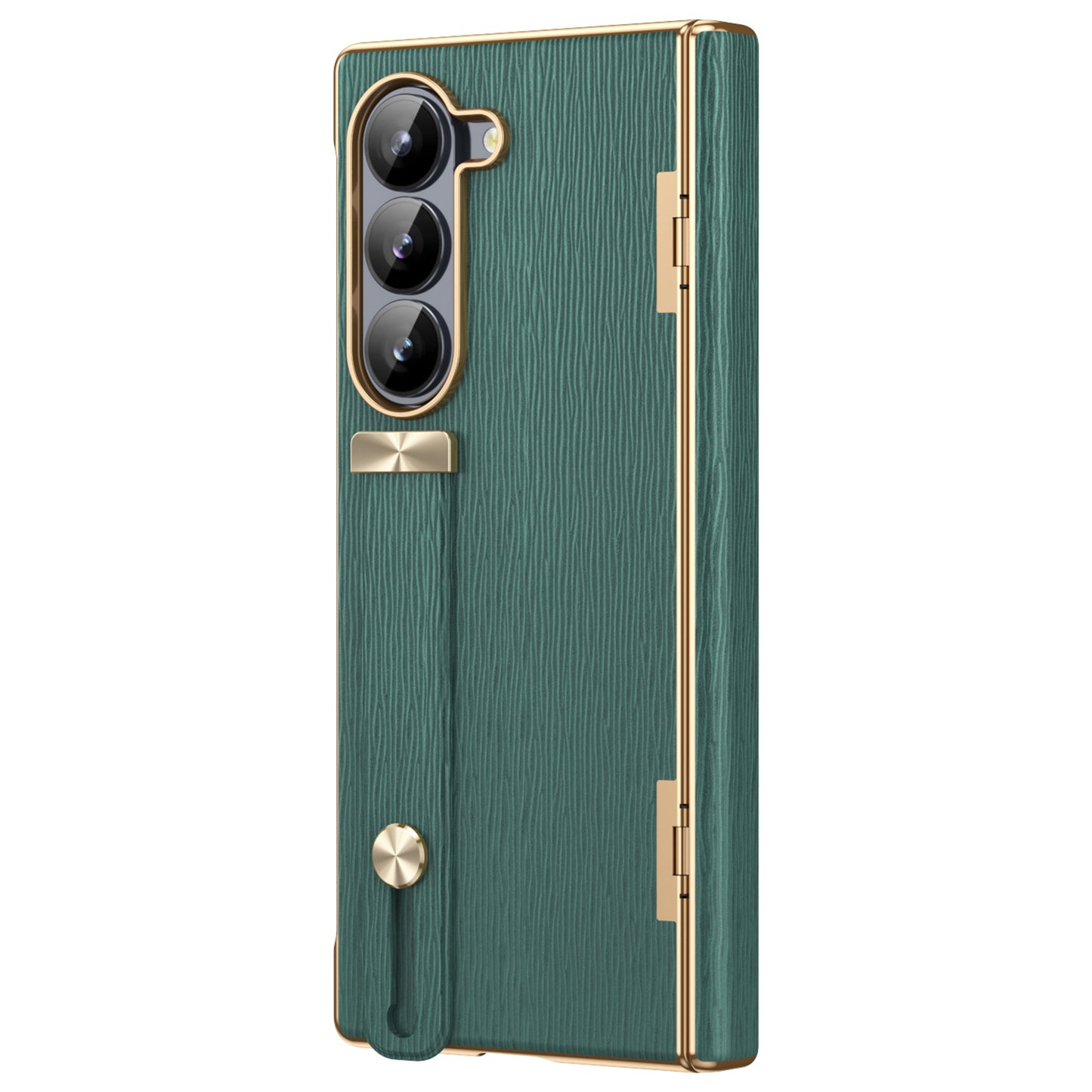 For Samsung Galaxy Z Fold6 5G Case Wrist Band Hinge Protection Leather+PC Phone Cover - Green