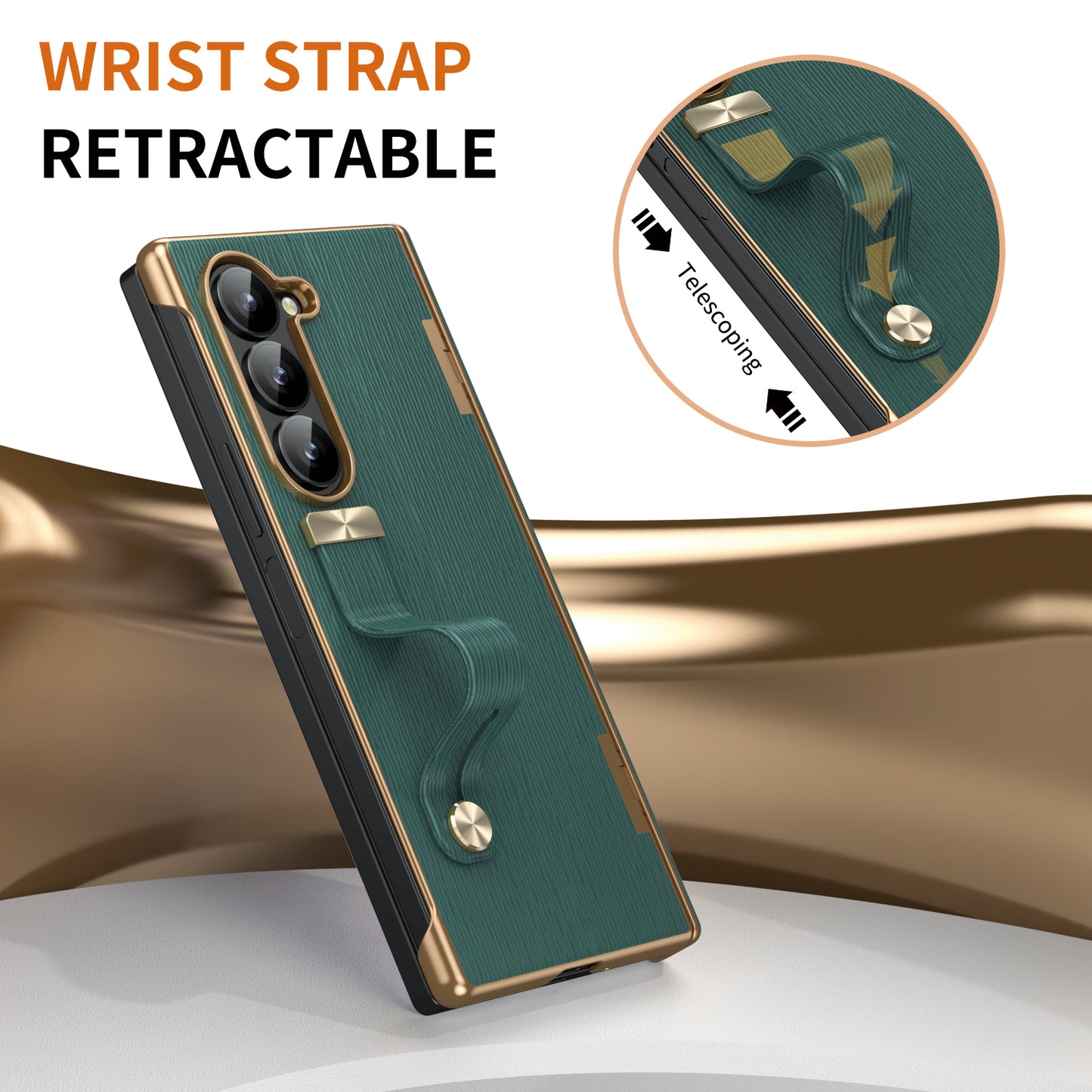 For Samsung Galaxy Z Fold6 5G Case Wrist Band Hinge Protection Leather+PC Phone Cover - Green
