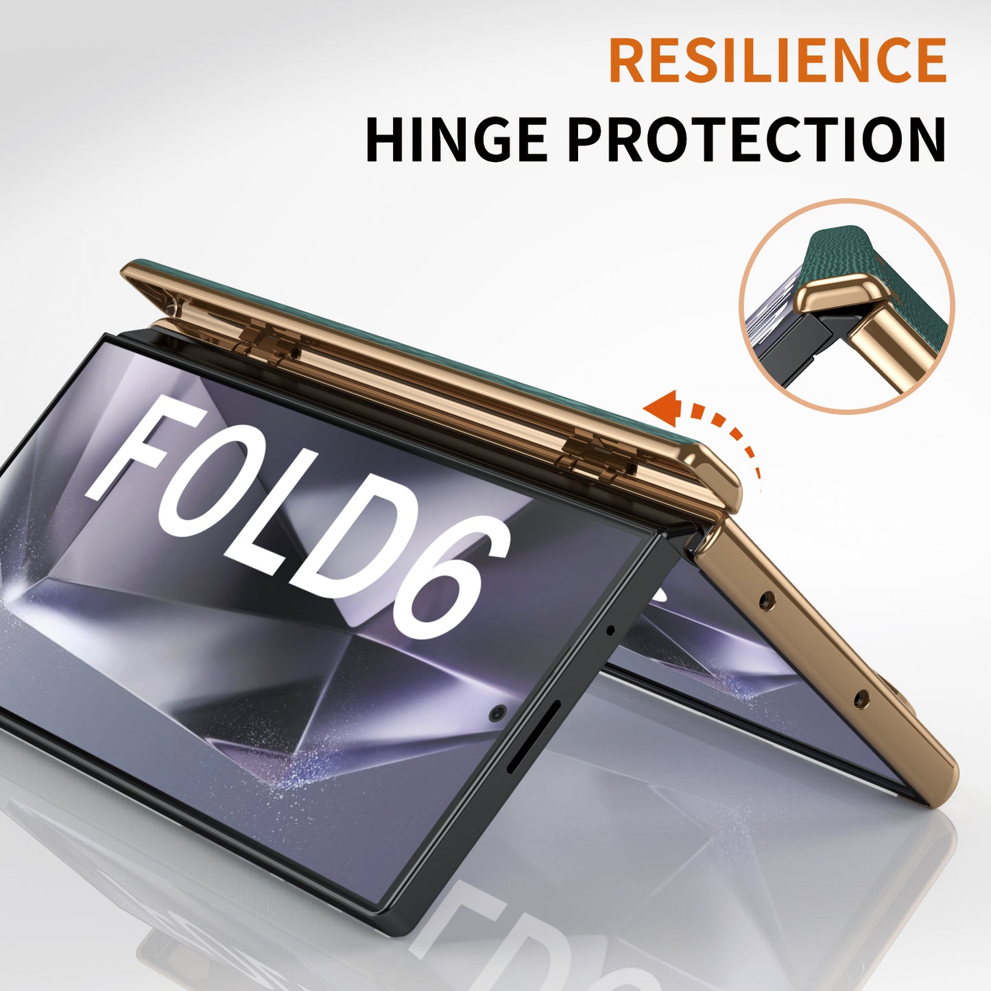 For Samsung Galaxy Z Fold6 5G Case Wrist Band Hinge Protection Leather+PC Phone Cover - Green