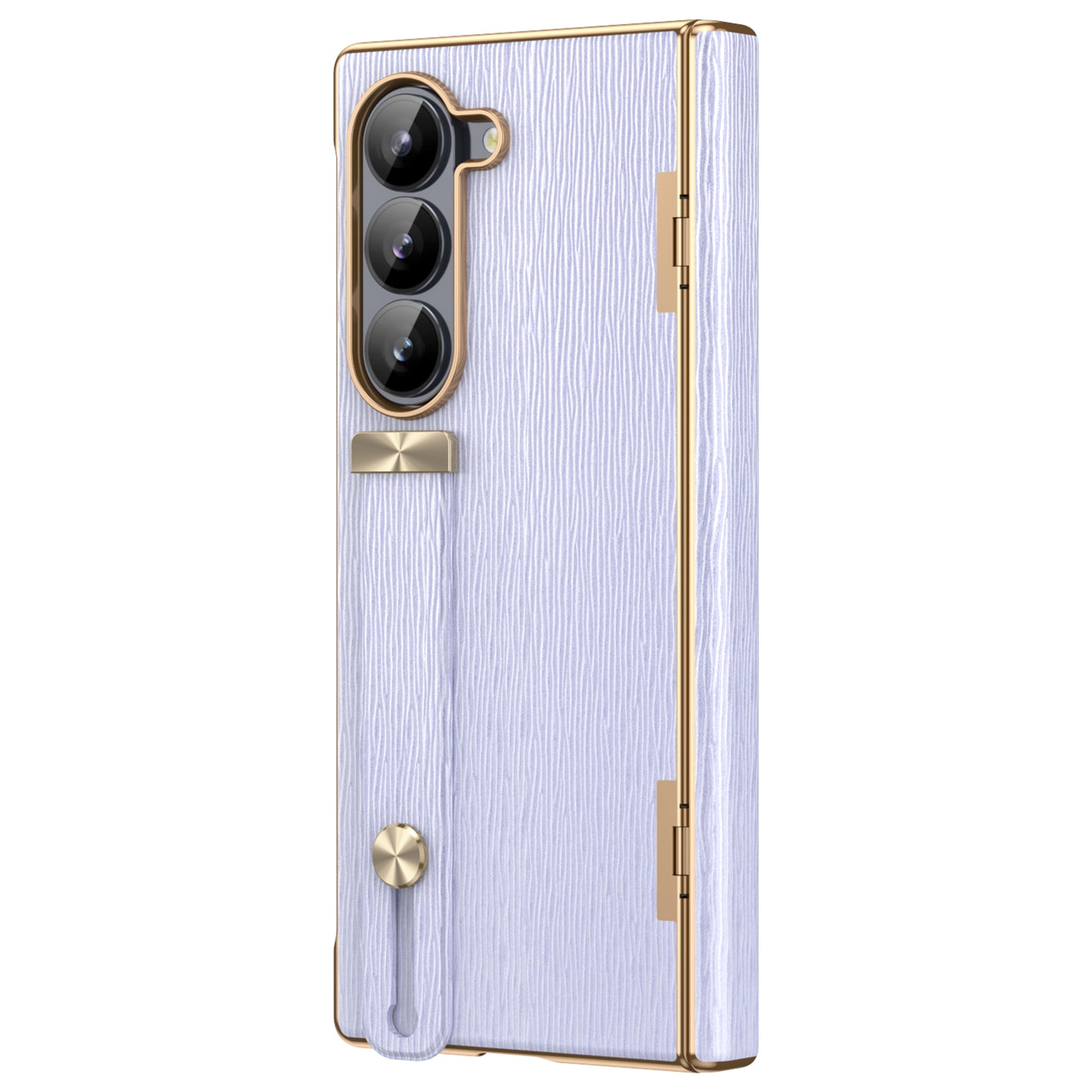 For Samsung Galaxy Z Fold6 5G Case Wrist Band Hinge Protection Leather+PC Phone Cover - Purple