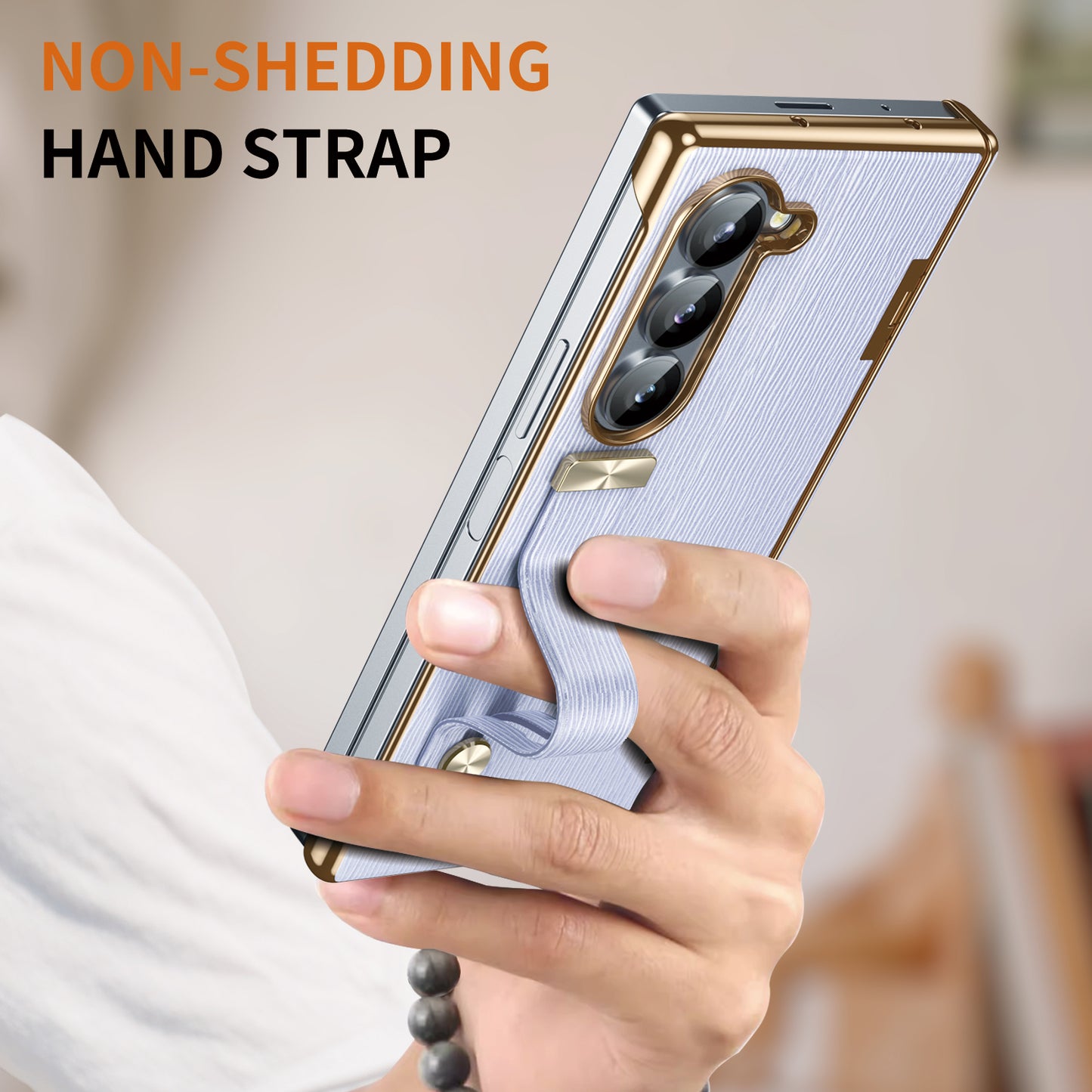 For Samsung Galaxy Z Fold6 5G Case Wrist Band Hinge Protection Leather+PC Phone Cover - Purple