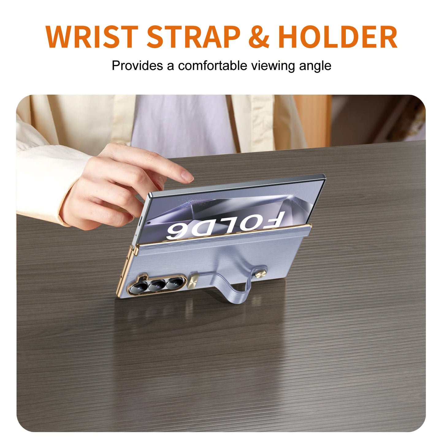For Samsung Galaxy Z Fold6 5G Case Wrist Band Hinge Protection Leather+PC Phone Cover - Purple