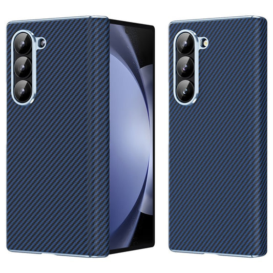 For Samsung Galaxy Z Fold5 5G Case Carbon Fiber Texture Hinge Leather+PC Phone Cover - Blue