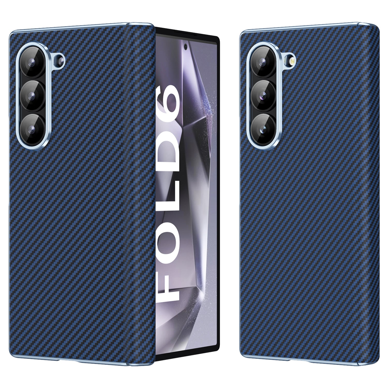 For Samsung Galaxy Z Fold6 5G Case Leather+PC Phone Cover with Hinge Protection - Blue
