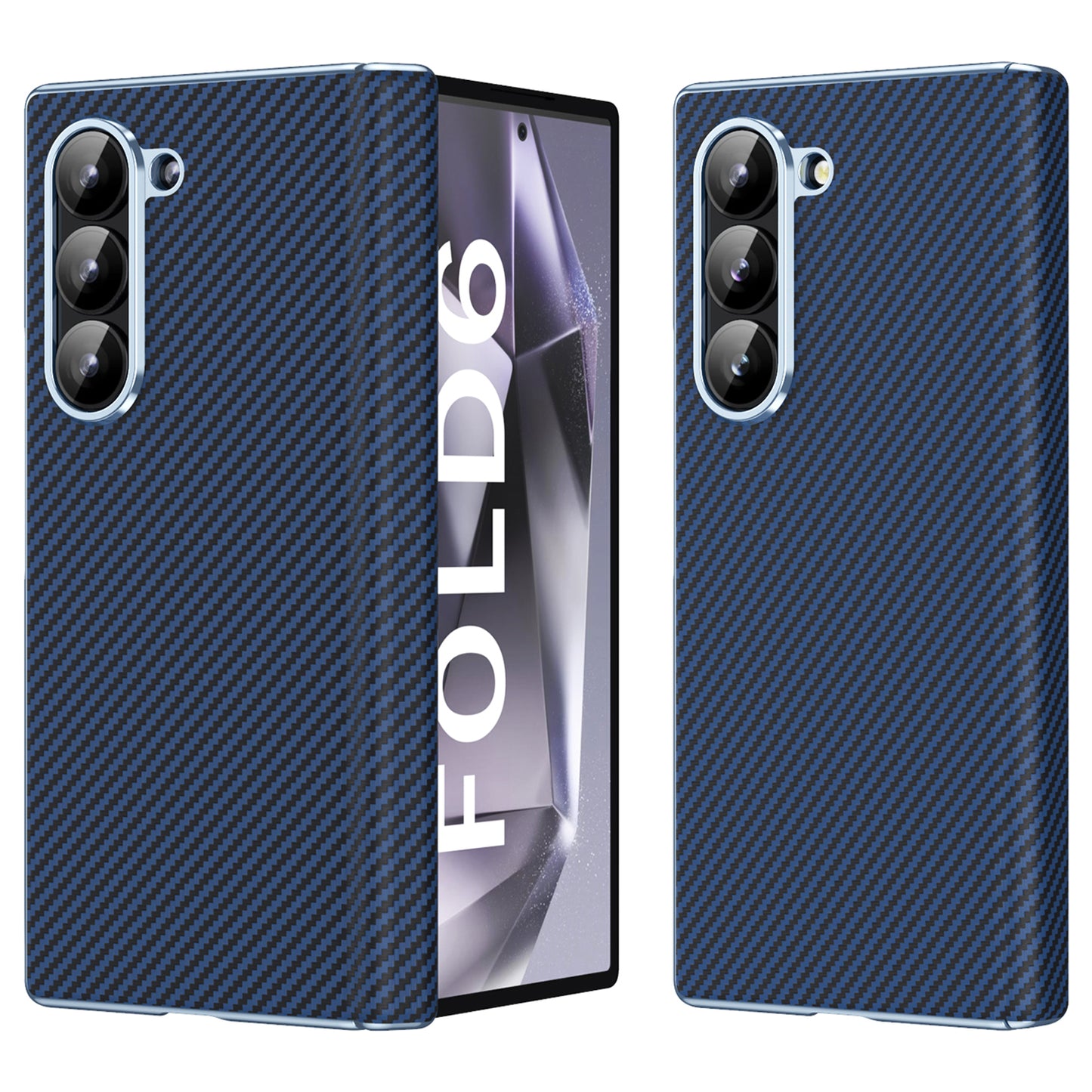 For Samsung Galaxy Z Fold6 5G Case Leather+PC Phone Cover with Hinge Protection - Blue
