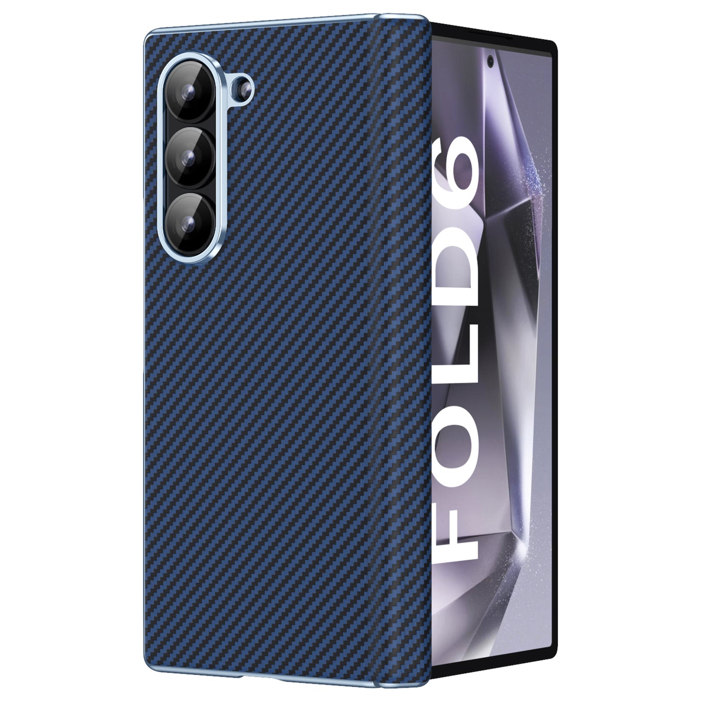 For Samsung Galaxy Z Fold6 5G Case Leather+PC Phone Cover with Hinge Protection - Blue