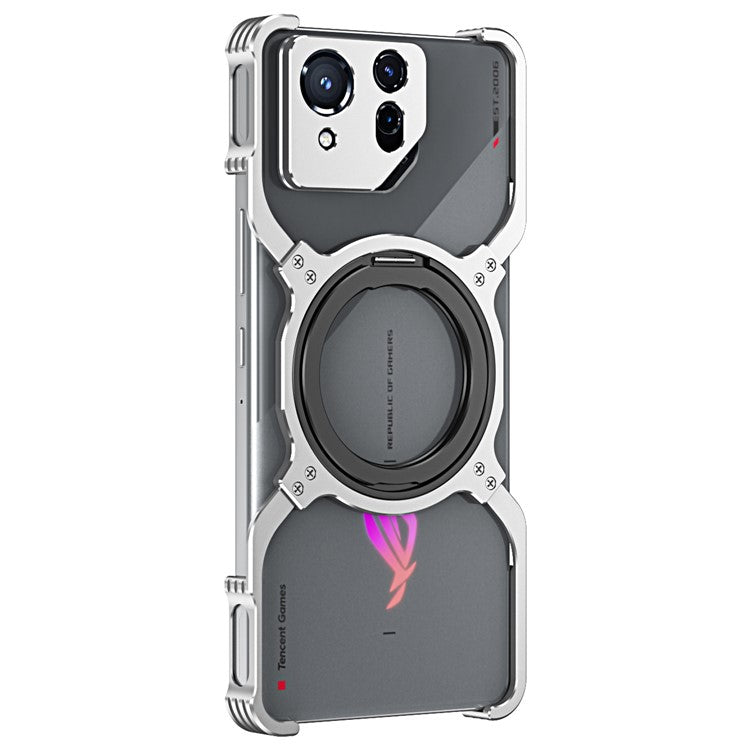 For Asus ROG Phone 8 5G / 8 Pro 5G Bumper Case Frameless Magnetic Kickstand Metal Phone Cover - Silver