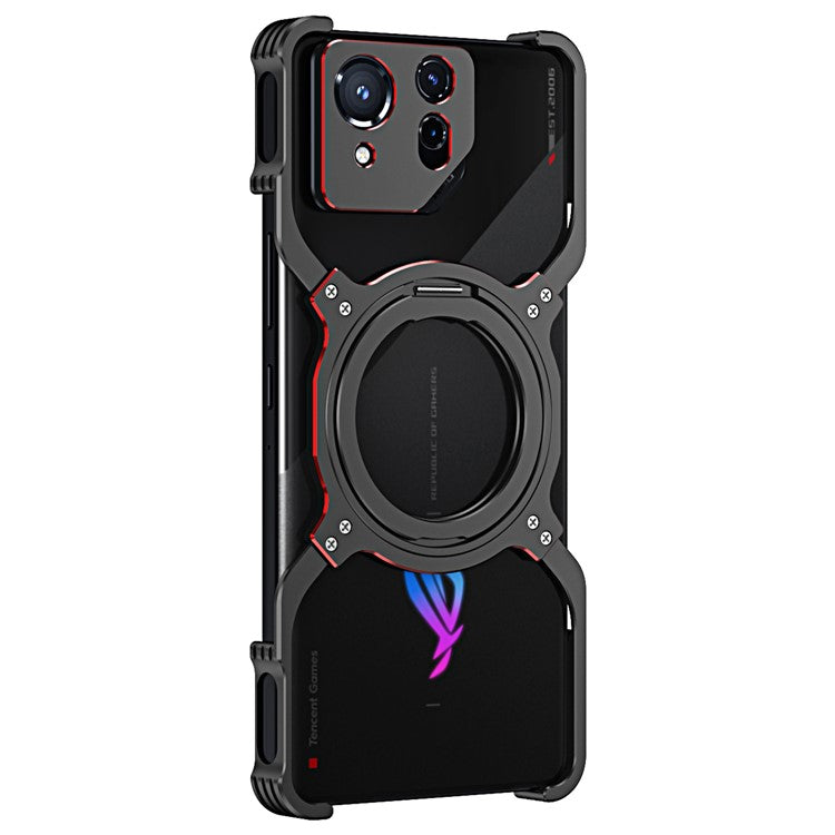 For Asus ROG Phone 8 5G / 8 Pro 5G Bumper Case Frameless Magnetic Kickstand Metal Phone Cover - Black / Red