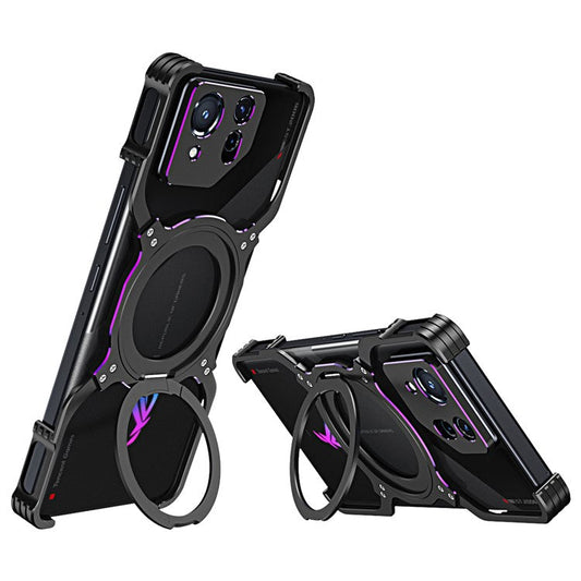 For Asus ROG Phone 8 5G / 8 Pro 5G Bumper Case Frameless Magnetic Kickstand Metal Phone Cover - Black / Purple