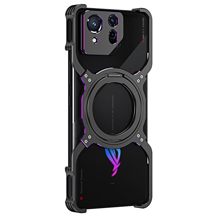 For Asus ROG Phone 8 5G / 8 Pro 5G Bumper Case Frameless Magnetic Kickstand Metal Phone Cover - Black / Purple