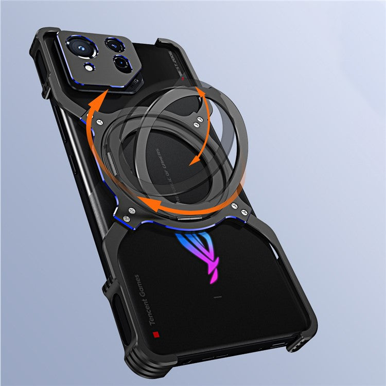For Asus ROG Phone 8 5G / 8 Pro 5G Bumper Case Frameless Magnetic Kickstand Metal Phone Cover - Black / Purple