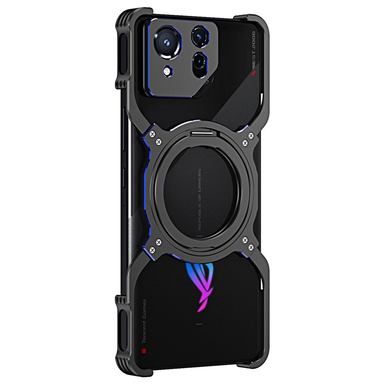 For Asus ROG Phone 8 5G / 8 Pro 5G Bumper Case Frameless Magnetic Kickstand Metal Phone Cover - Black / Blue