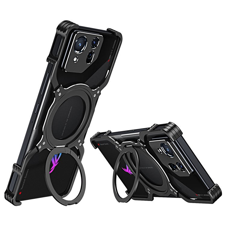 For Asus ROG Phone 8 5G / 8 Pro 5G Bumper Case Frameless Magnetic Kickstand Metal Phone Cover - Black / Silver