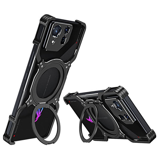 For Asus ROG Phone 8 5G / 8 Pro 5G Bumper Case Frameless Magnetic Kickstand Metal Phone Cover - Black / Silver