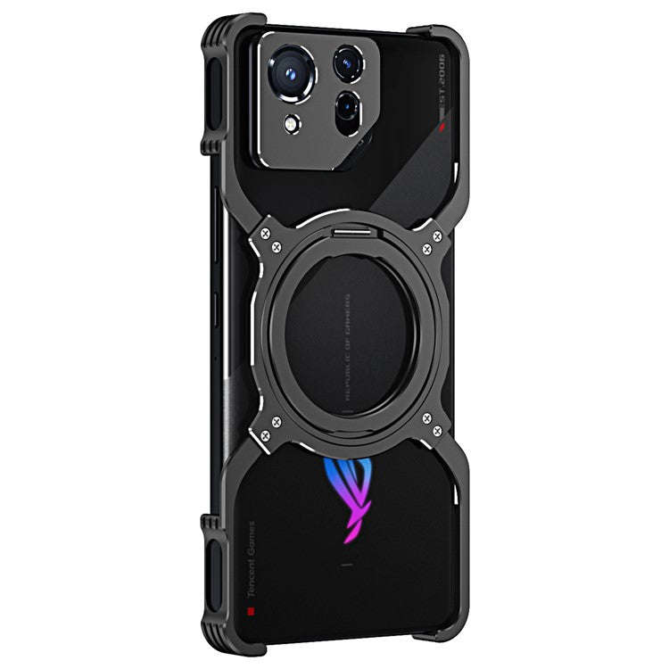For Asus ROG Phone 8 5G / 8 Pro 5G Bumper Case Frameless Magnetic Kickstand Metal Phone Cover - Black / Silver