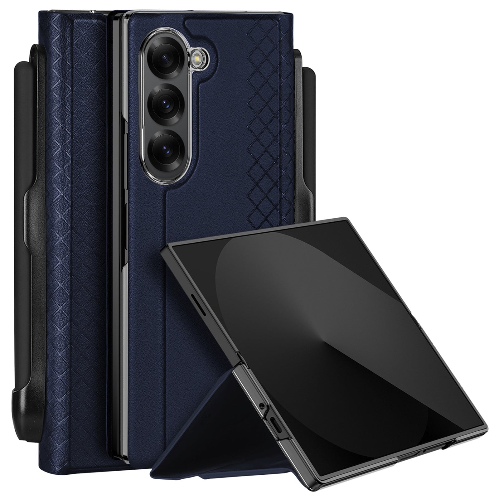 DUX DUCIS Bril Series for Samsung Galaxy Z Fold6 5G Case Leather+PC Stand Phone Cover with Pen Slot - Blue