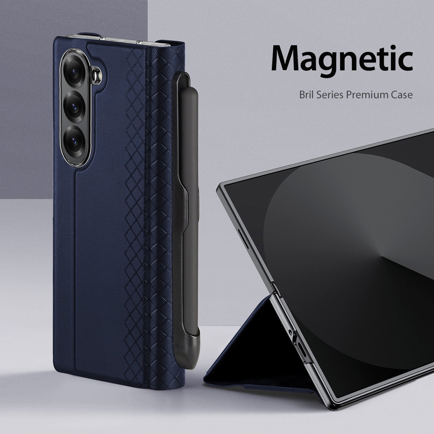 DUX DUCIS Bril Series for Samsung Galaxy Z Fold6 5G Case Leather+PC Stand Phone Cover with Pen Slot - Blue