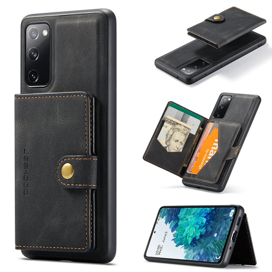 JEEHOOD J01 For Samsung Galaxy S20 FE 2022 / S20 FE / S20 FE 5G / S20 Lite Case Retro Leather Detachable Back Cover - Black