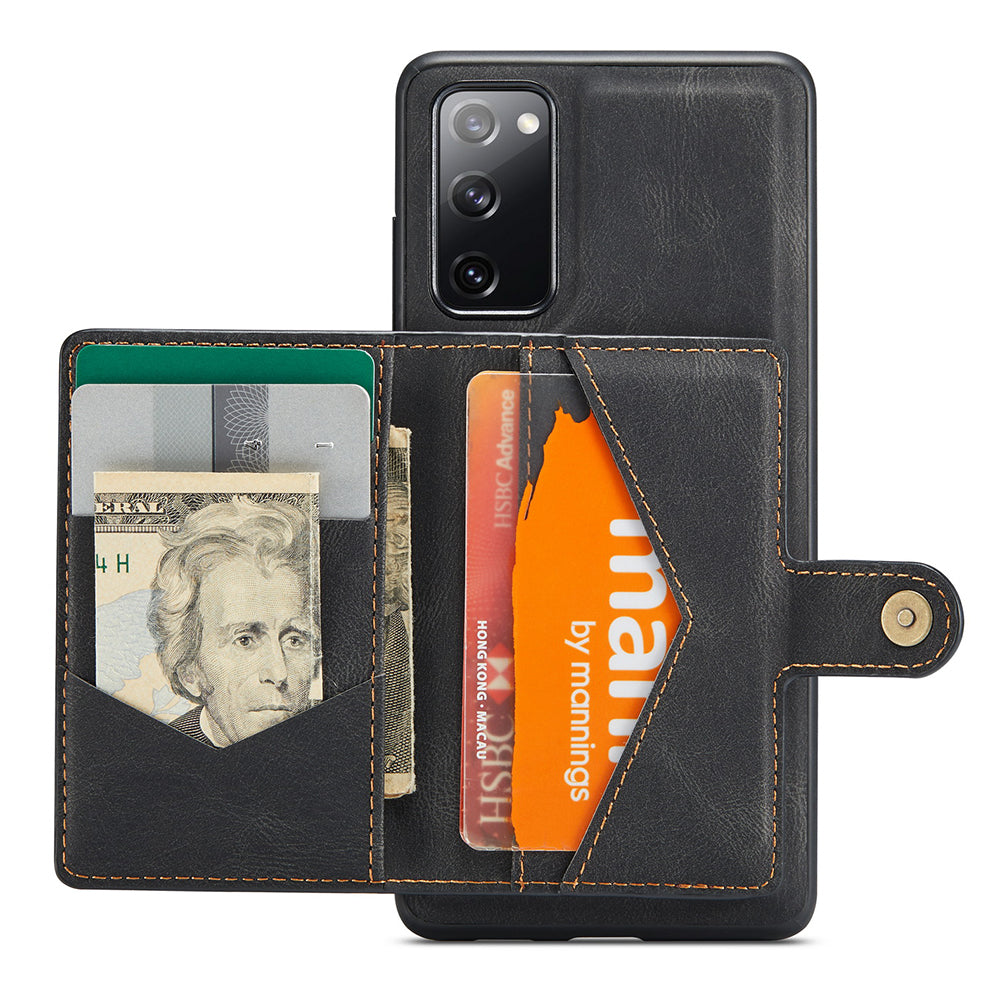 JEEHOOD J01 For Samsung Galaxy S20 FE 2022 / S20 FE / S20 FE 5G / S20 Lite Case Retro Leather Detachable Back Cover - Black