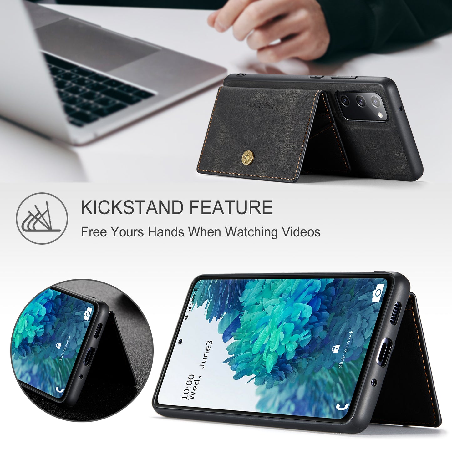 JEEHOOD J01 For Samsung Galaxy S20 FE 2022 / S20 FE / S20 FE 5G / S20 Lite Case Retro Leather Detachable Back Cover - Black