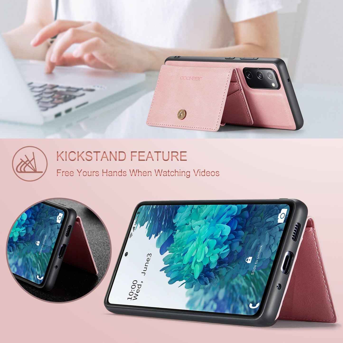 JEEHOOD J01 For Samsung Galaxy S20 FE 2022 / S20 FE / S20 FE 5G / S20 Lite Case Retro Leather Detachable Back Cover - Pink
