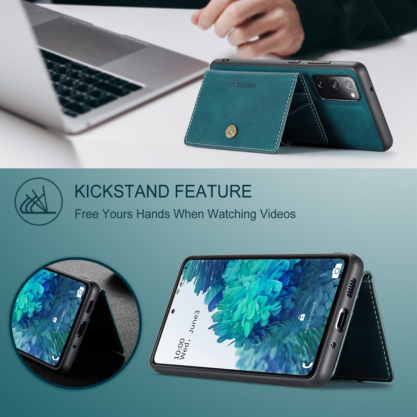 JEEHOOD J01 For Samsung Galaxy S20 FE 2022 / S20 FE / S20 FE 5G / S20 Lite Case Retro Leather Detachable Back Cover - Blue