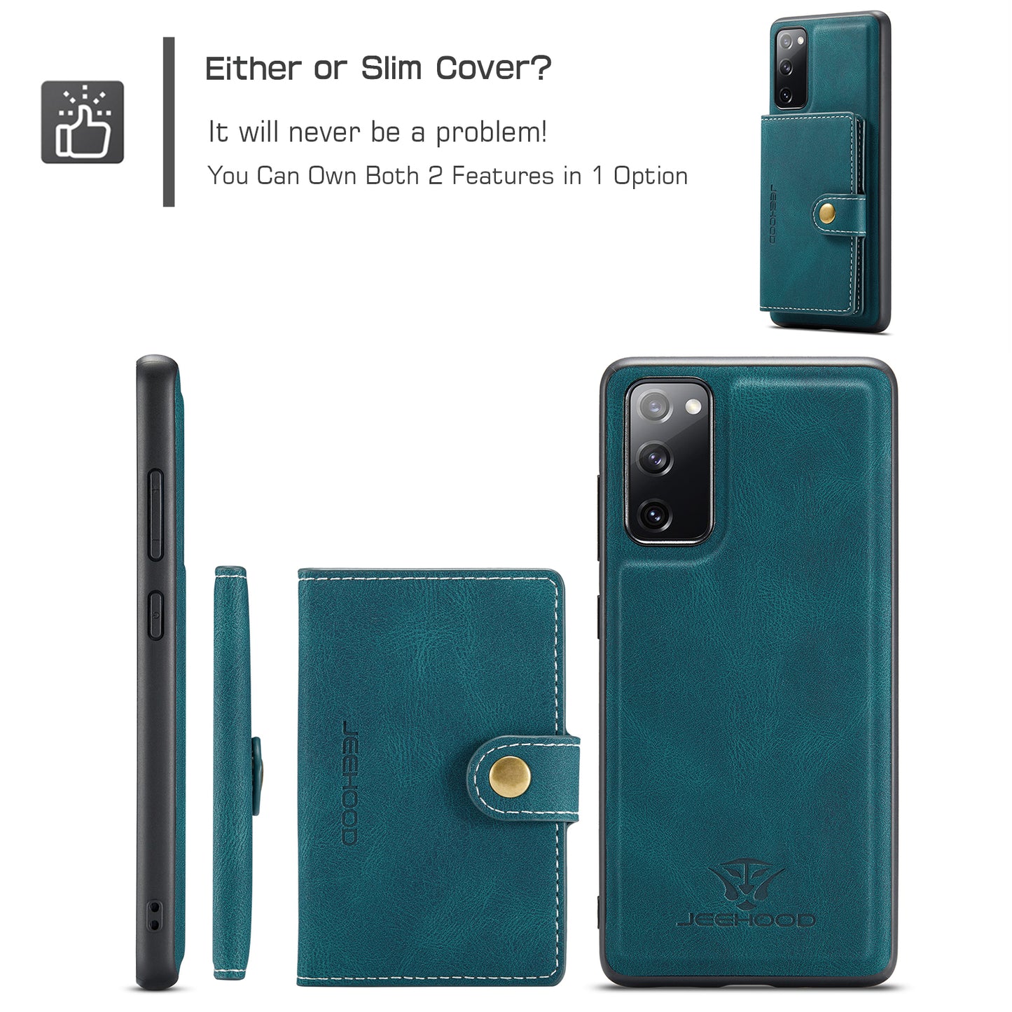 JEEHOOD J01 For Samsung Galaxy S20 FE 2022 / S20 FE / S20 FE 5G / S20 Lite Case Retro Leather Detachable Back Cover - Blue