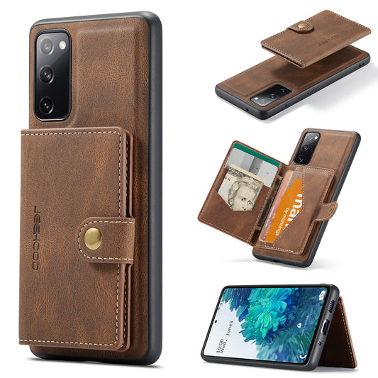 JEEHOOD J01 For Samsung Galaxy S20 FE 2022 / S20 FE / S20 FE 5G / S20 Lite Case Retro Leather Detachable Back Cover - Brown