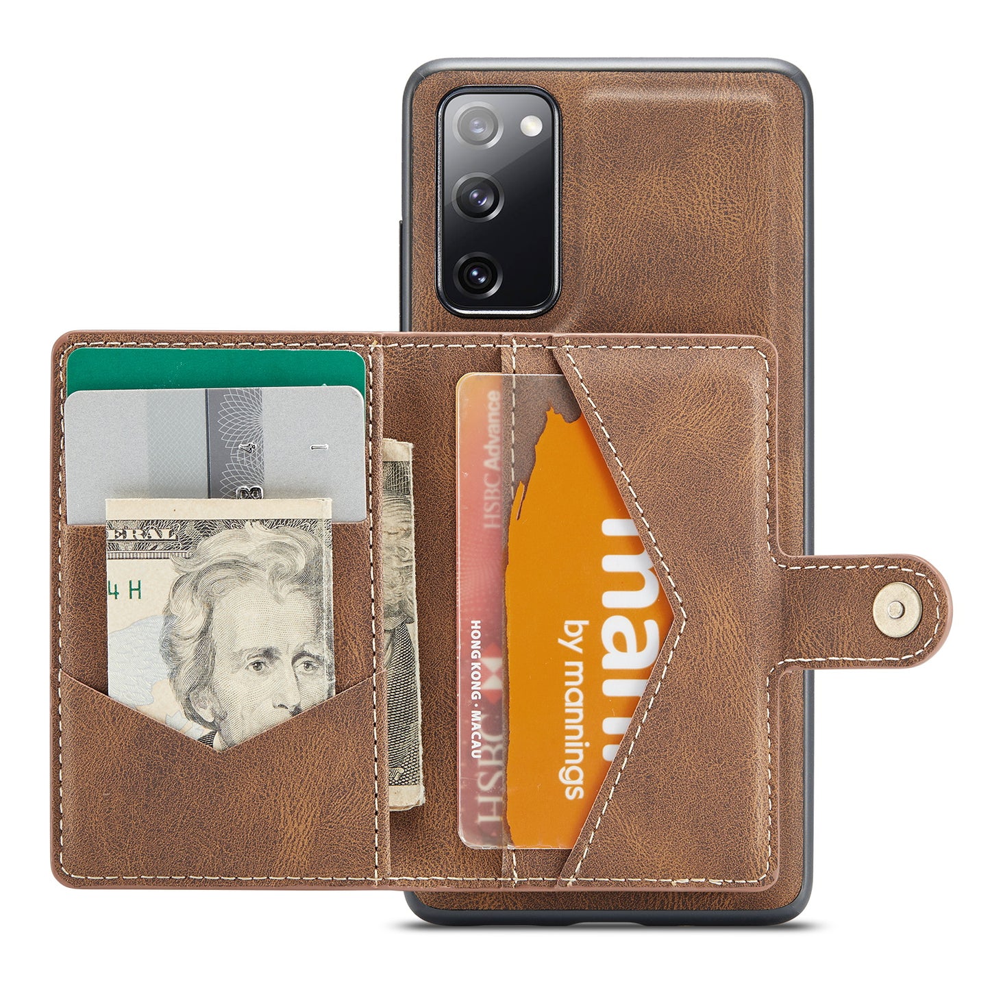 JEEHOOD J01 For Samsung Galaxy S20 FE 2022 / S20 FE / S20 FE 5G / S20 Lite Case Retro Leather Detachable Back Cover - Brown