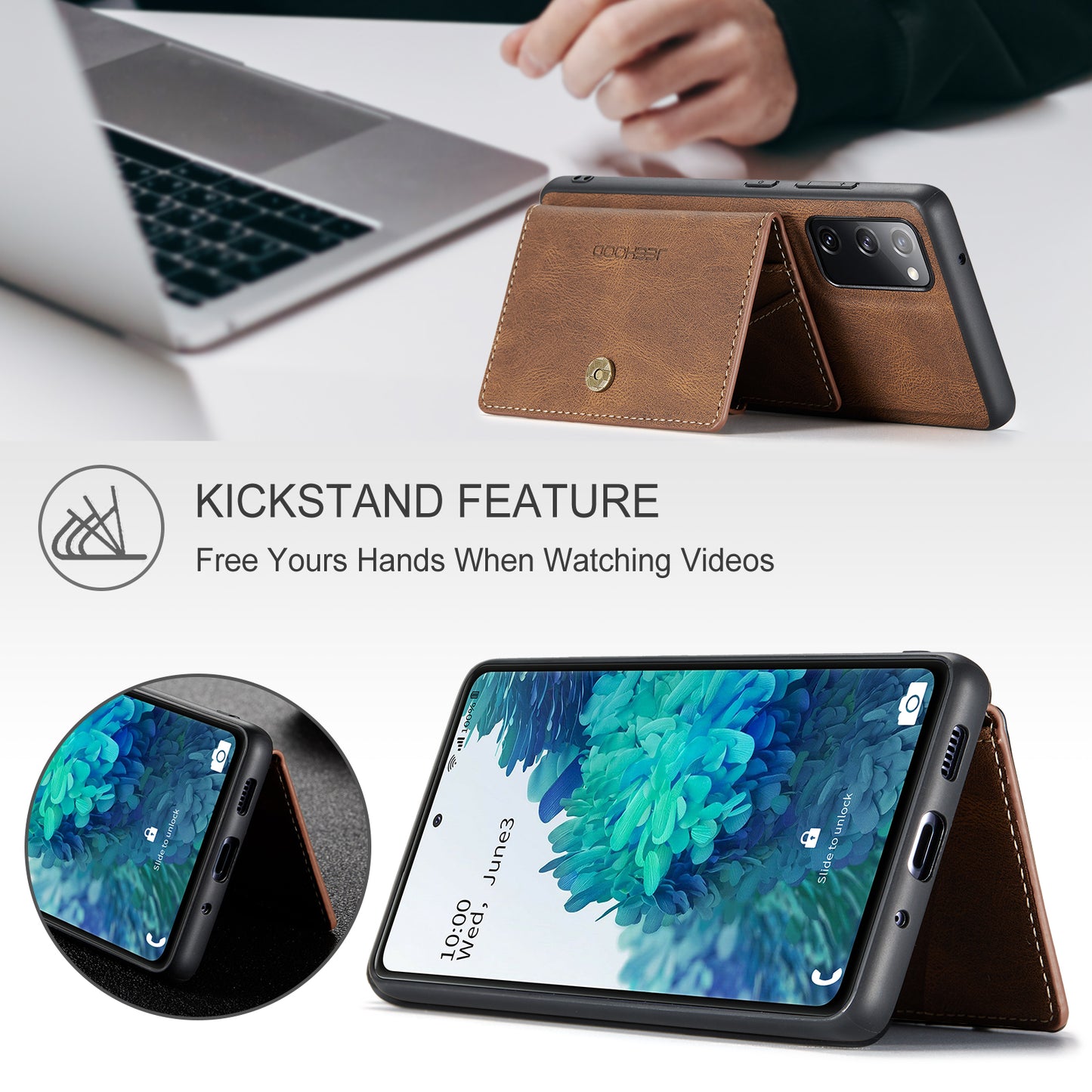 JEEHOOD J01 For Samsung Galaxy S20 FE 2022 / S20 FE / S20 FE 5G / S20 Lite Case Retro Leather Detachable Back Cover - Brown