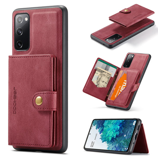 JEEHOOD J01 For Samsung Galaxy S20 FE 2022 / S20 FE / S20 FE 5G / S20 Lite Case Retro Leather Detachable Back Cover - Red