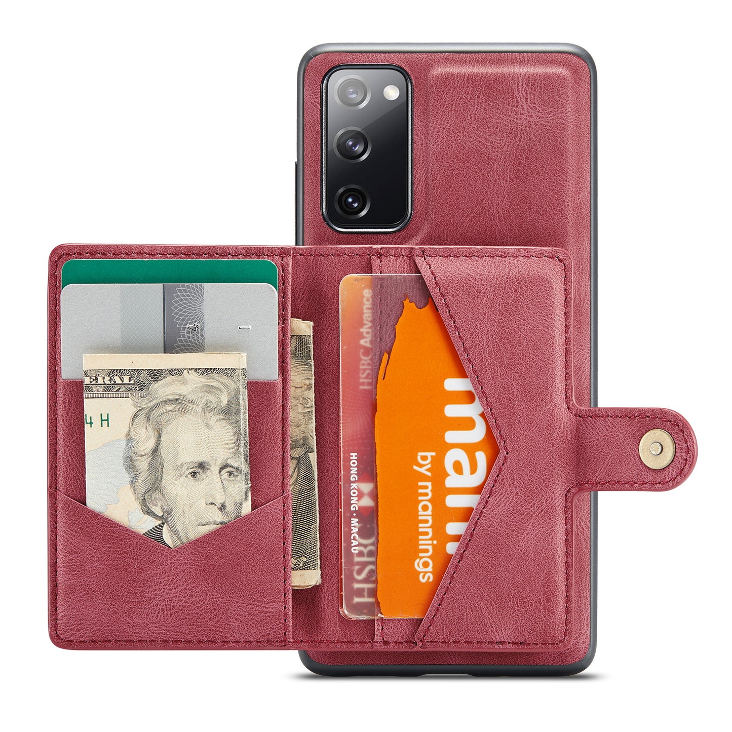 JEEHOOD J01 For Samsung Galaxy S20 FE 2022 / S20 FE / S20 FE 5G / S20 Lite Case Retro Leather Detachable Back Cover - Red