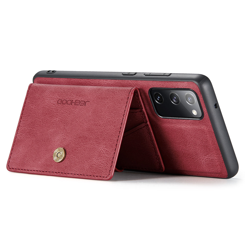 JEEHOOD J01 For Samsung Galaxy S20 FE 2022 / S20 FE / S20 FE 5G / S20 Lite Case Retro Leather Detachable Back Cover - Red