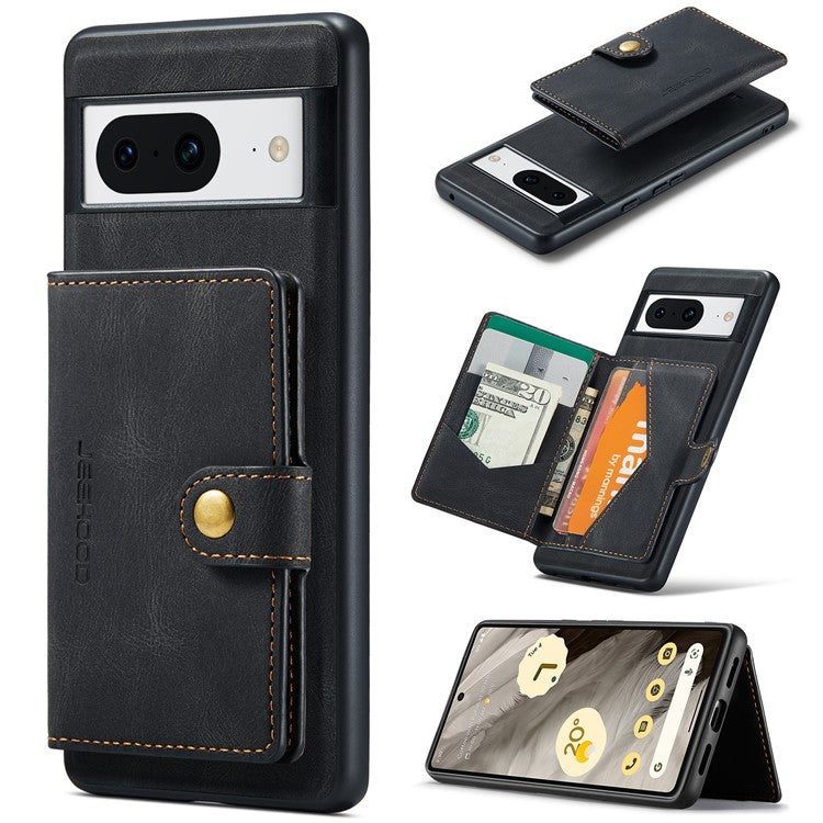 JEEHOOD J01 For Google Pixel 8 Case Vintage Leather Back Phone Cover 2-in-1 Detachable - Black