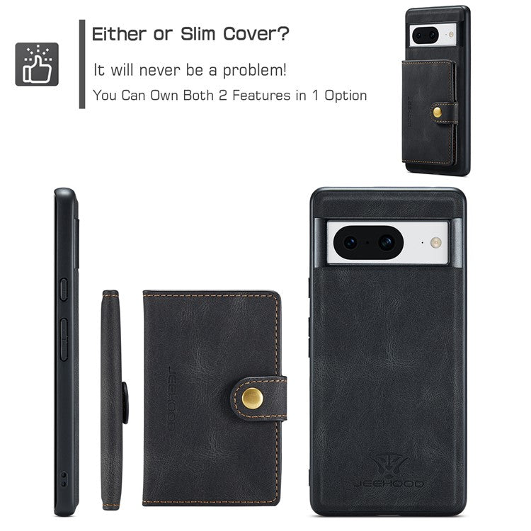 JEEHOOD J01 For Google Pixel 8 Case Vintage Leather Back Phone Cover 2-in-1 Detachable - Black