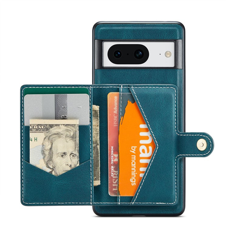 JEEHOOD J01 For Google Pixel 8 Case Vintage Leather Back Phone Cover 2-in-1 Detachable - Blue