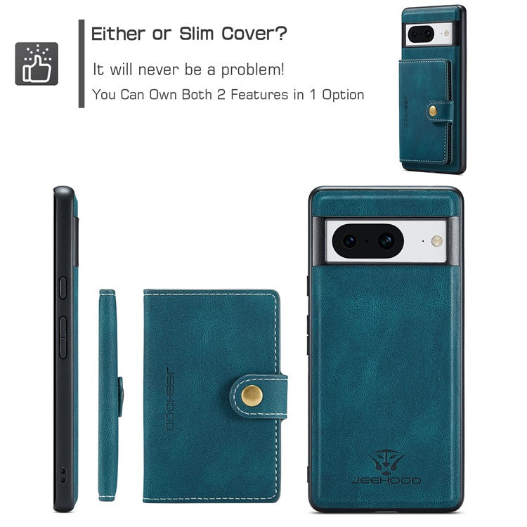 JEEHOOD J01 For Google Pixel 8 Case Vintage Leather Back Phone Cover 2-in-1 Detachable - Blue