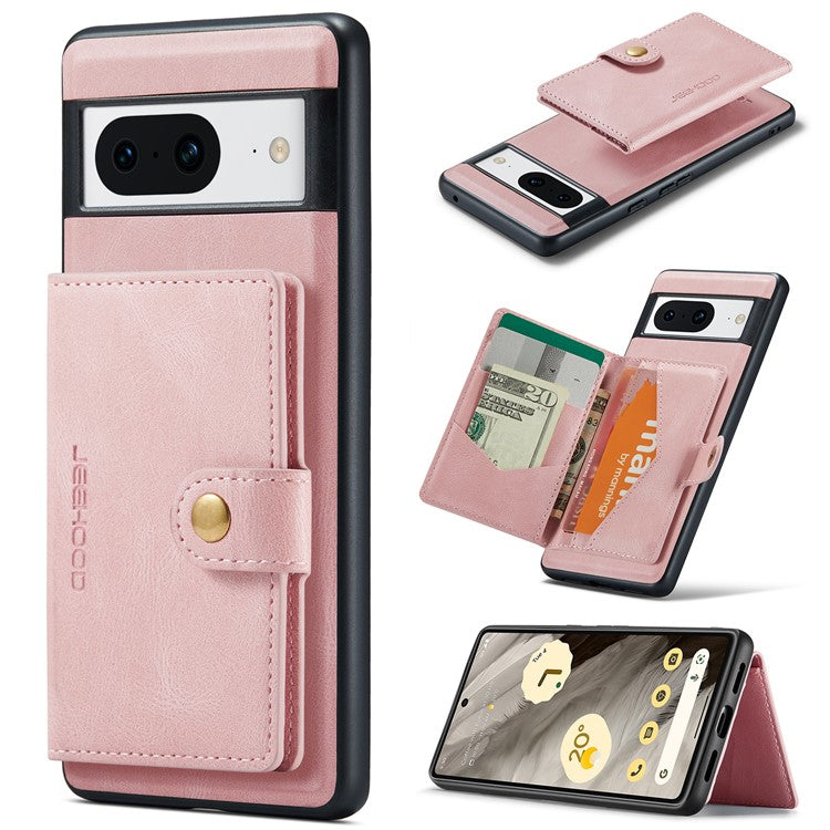 JEEHOOD J01 For Google Pixel 8 Case Vintage Leather Back Phone Cover 2-in-1 Detachable - Pink