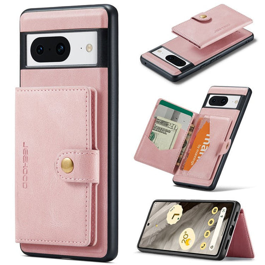 JEEHOOD J01 For Google Pixel 8 Case Vintage Leather Back Phone Cover 2-in-1 Detachable - Pink