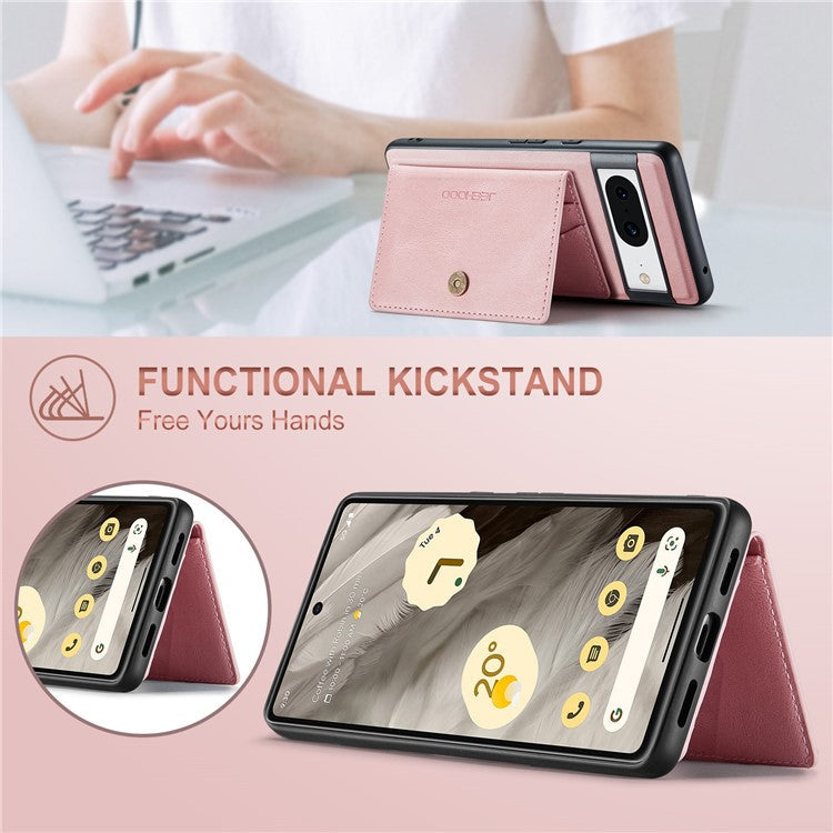 JEEHOOD J01 For Google Pixel 8 Case Vintage Leather Back Phone Cover 2-in-1 Detachable - Pink